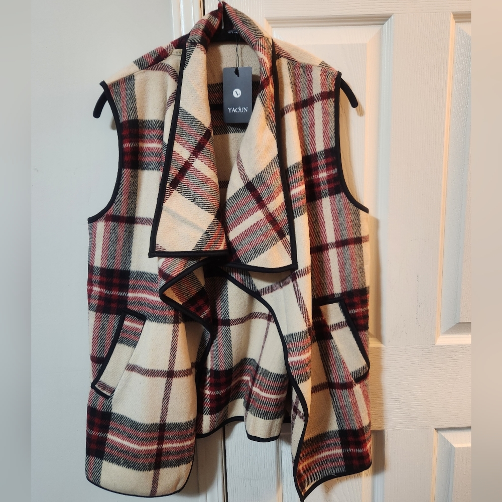 Plaid Vest Open Front Flannel Cardigan